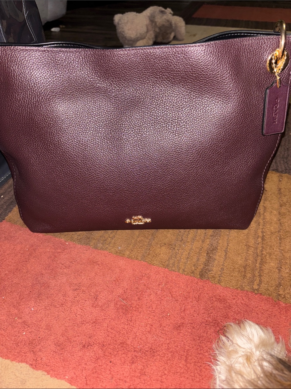Coach Pebbled Leather Tote in Deep Burgundy with Gold Hardware